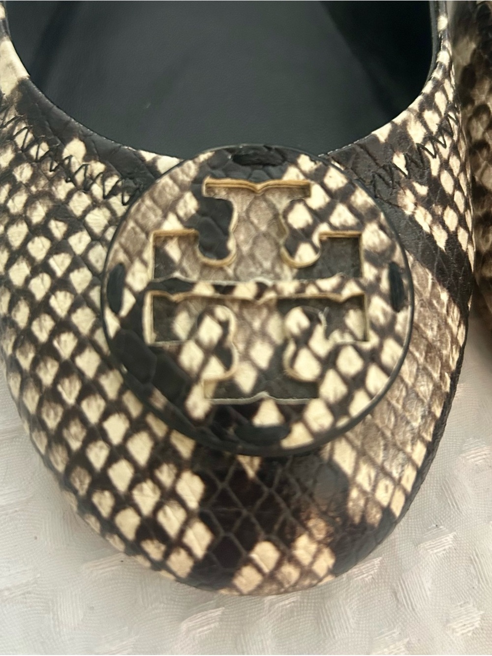 Tory Burch Snake-Print Emma Ballet Flats in Natural and Black - Picture 5 of 8